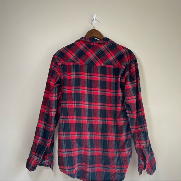 Just Keep Livin' Plaid Flannel Button Down Long Sleeve Shirt Cotton Red Medium - Picture 2 of 7